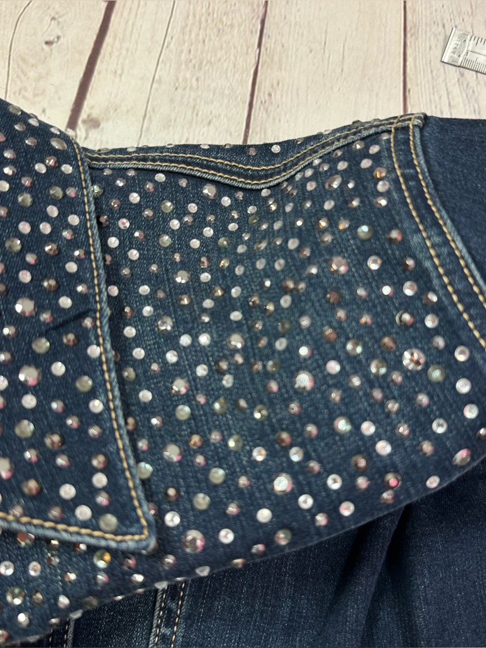 Chico's Dark Blue Denim Jacket with Studded Yoke - Picture 9 of 9